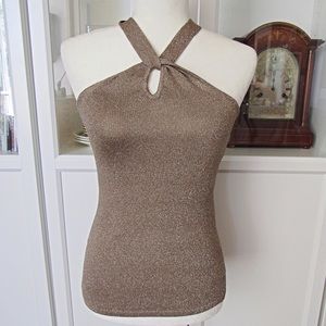 Ann Taylor Champagne Gold Sparkle Halter Top NWT